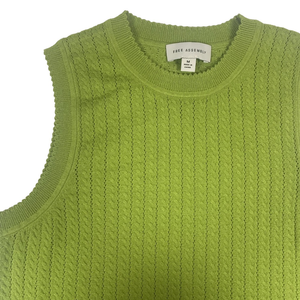 Free Assembly Sweater Vest Women’s Medium Lime Green V-Neck Knit Pullover